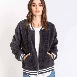PJ Salvage Black Bomber Babe Plush Jacket Sz Small
